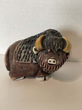 Vintage Artesania Rinconada Handmade Uruguay Ceramic Musk Ox Figurine